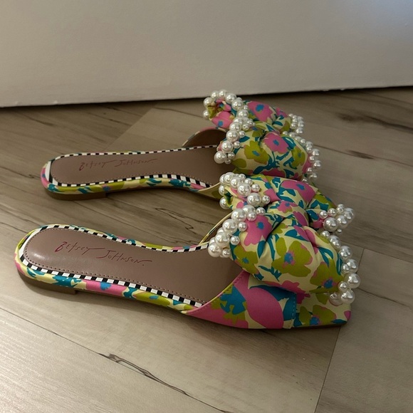 Betsey Johnson Floral Pearl Embellished Sandals - Pink and Yellow - Picture 3 of 6